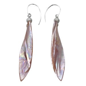 Designer Pink Mussel Shell & Sterling Silver Earrings | 2 3/4&quot; Long |