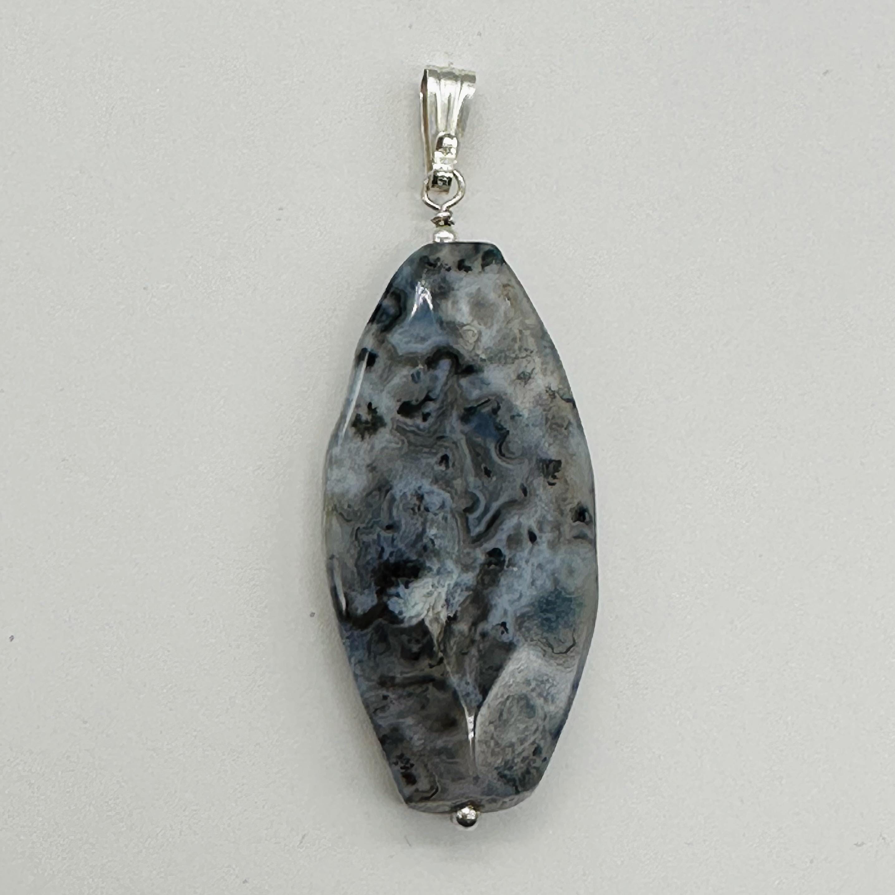 Pendentif Fait Main En Argent 925 Avec Pierre Ocean Jasper Naturelle - Longueur 3.5 Pouces
