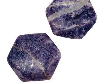 Rare Purple Flower Sodalite Hexagon Pendant Beads 26mm 2 Beads USA