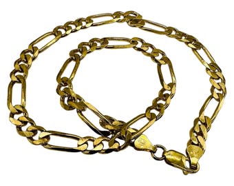Italian 18K Gold Vermeil Figaro Chain Bracelet 7mm 16" Sterling Silver 25g