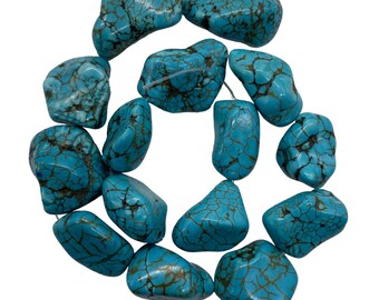 Turkoois howliet grote nugget kraalstreng | 28 x 17 mm tot 22 x 13 mm|15 kralen |