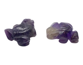 Prosperity 2 Hand Carved Amethyst Frog Animal Beads | 20x18x9.5mm | Purple