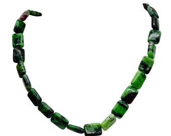 Tira de cuentas rectangulares de zoisita rubí mágica de 14 x 10 mm / 29 cuentas /