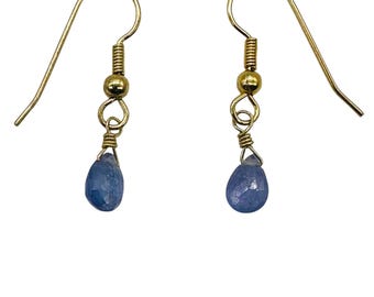 Tanzanite 14K Gold Filled Drop Wire Wrap Earrings | Lavender | 1 Inch Long |