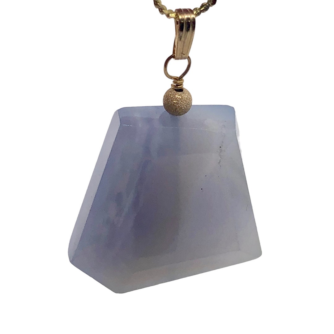Blue Chalcedony 14K Gold Filled Faceted Crystal Pendant 1 5