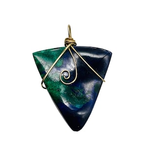 Bloodstone 14K Gold Filled Wire Wrapped Trilliant Gem | 1 1/2&quot; Long | Red Green|