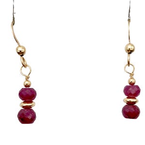 Natural Precious Gemstone Ruby Earrings with Gold Findings | 1 1/4 Inch Long |