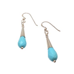 Natural Blue Turquoise and Silver Earrings |Turquoise|1.75&quot; (long)| 307404