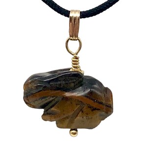 Tiger&#39;s Eye Bunny Rabbit 14kgf Pendant Necklace|Semi Precious Stone Jewelry