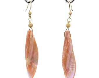 Designer Pink Mussel Shell 14K Gold Filled Earrings | 2 1/2" Long |