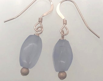 Blue Chalcedony Earrings with 14K Rose Gold Filled Ear Wires | 1" Long |