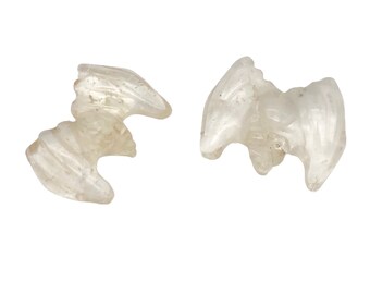 2 Hand Carved Natural Quartz Bat Animal Beads | 21x16x5mm | Clear