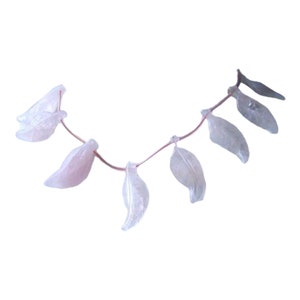 Carved Rose Quartz Leaf Briolette Bead 8 inch Strand | 34x14x6mm | 7 Beads |