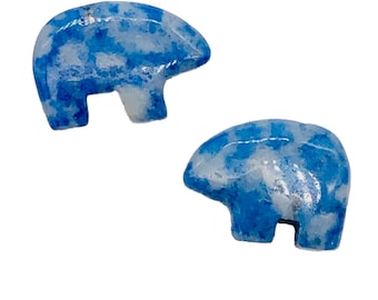 2 Roar Natural Lapis Zuni Bear Animal Beads | 15x12x4mm | Blue and White