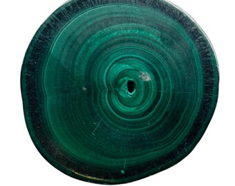 Malachite 31g Polished Round Stalactite Slice | 41x41x7mm | Green | 1 Specimen |