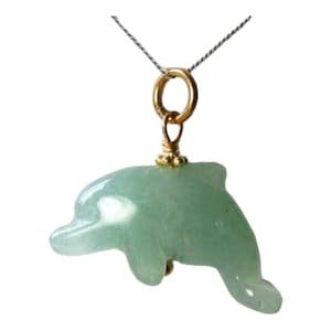 Aventurine Dolphin Pendant Necklace|Semi Precious Stone Jewelry|14k gf Pendant