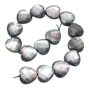 Black Lip Mother of Pearl Heart Half Strand | 14x14x6 | Black Silver| 15 Bead(s)