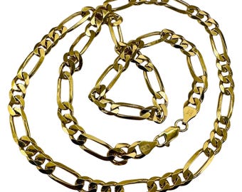 Italian 18K Gold Vermeil Figaro Chain Necklace 7mm 24" Sterling Silver 36g