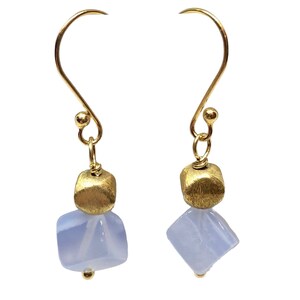 Blue Chalcedony and 22K Vermeil Brushed Bead Earrings! |1 1/2&quot; Long |