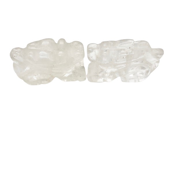 Powerful 2 Carved Quartz Winged Dragon Animal Beads | 21x14x9mm | Clear