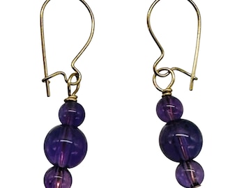 Amethyst 14K Gold gefüllte exotische Tropfen Ohrringe | Lila/Gold | 4,5 cm lang |