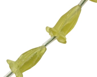 Lovely Carved Serpentine Jade Trumpet Flower Beads | 2 Beads | 16x10mm |