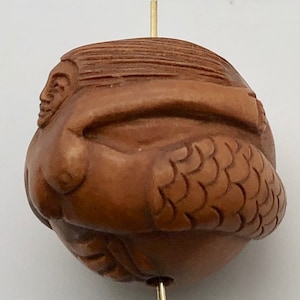 Handgesneden Buxus Zeemeermin 20mm Ronde Ojime/Netsuke Kraal | 20 mm | Bruin