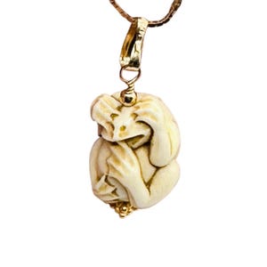 Mammoth Bone Three Wise Monkeys Pendant, 14K Gold Filled