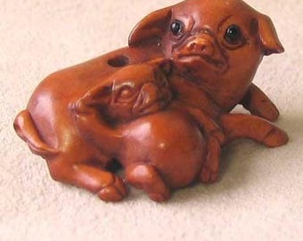手彫りのツゲの木の猿の根付、木製の猿の根付、ツゲの木の猿の根付、猿