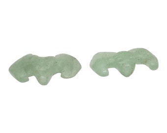 Holoween 2 perline di animali pipistrello avventurina intagliate a mano / 21x16x5 mm / Verde
