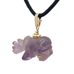 Amethyst Rhinoceros Pendant Necklace|Semi Precious Stone Jewelry|14k gf Pendant