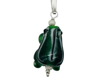 Lampwork Frog Sterling Silver Frog Pendant | 1" Long | Green | 1 Pendant |