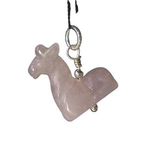 Rose Quartz Giraffe Pendant Necklace|Semi Precious Stone Jewelry|Silver Pendant