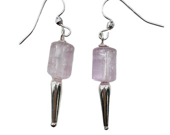 Kunzite Crystals Sterling Silver Dangle Earrings | 1 3/4" Long | Pink | 1 Pair |