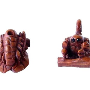 Scorpio Carved Scorpion Boxwood Ojime/Netsuke Bead | 30x15x13mm | Brown