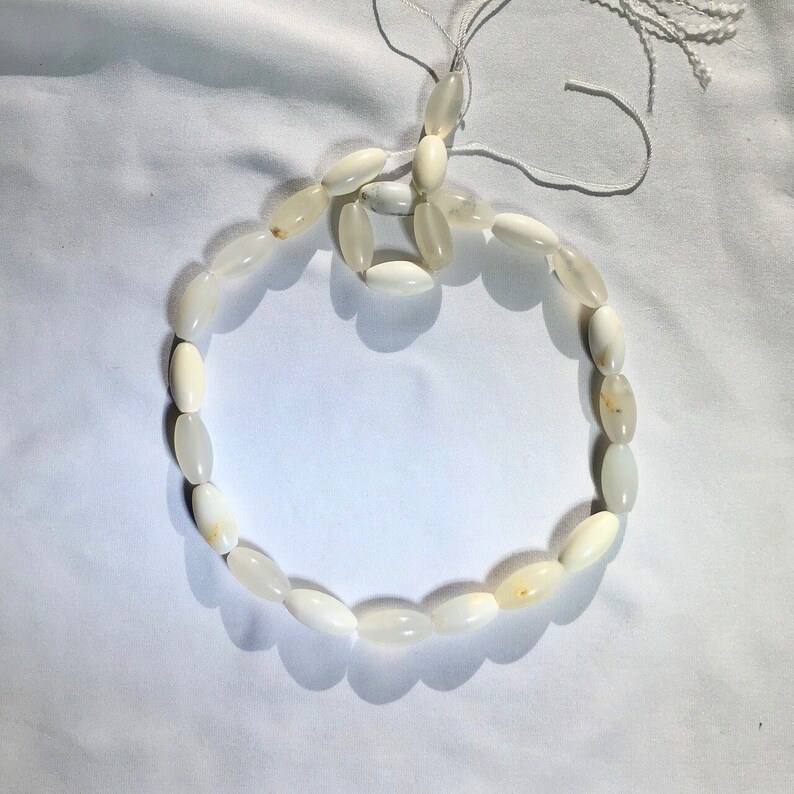 White African Dendritic Opal 16x8mm Rice Bead Strand 104937