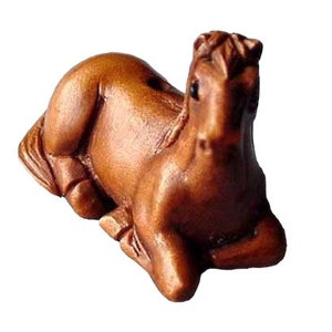 Gentle ~ Carved Pony Horse Boxwood Ojime/Netsuke Bead | 22x28x16mm | Brown