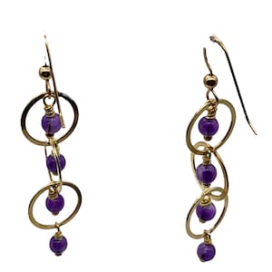 Amethyst 14K Gold Filled Exotic Drop Earrings | Purple/Gold | 2 1/4" Long |
