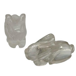 Hoppy 2 Carved Clear Quartz Bunny Rabbit Animal Beads | 22x12x10m | Clear
