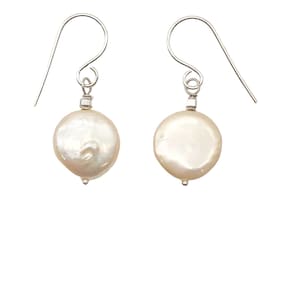 Natural Peach Coin FW Pearl Drop/Dangle Earrings | 1 1/4&quot; Long | Peach |