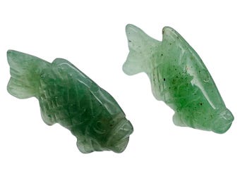 Swimmin' 2 Carved Aventurine Fish Koi Carp Beads | 23x11x8mm | Green
