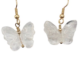 Quartz Butterfly 14Kgf Gold Earrings | Semi Precious Stone Jewelry |