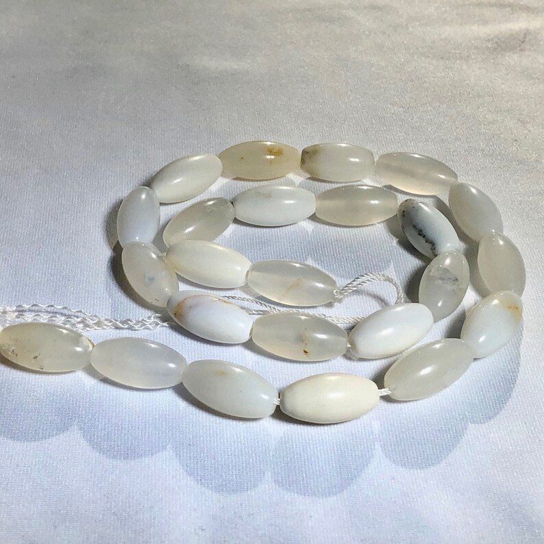White African Dendritic Opal 16x8mm Rice Bead Strand 104937
