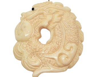 Wilder Drache - Komplizierte Hand geschnitzte Anhänger Perle | 34x33,5x6mm |