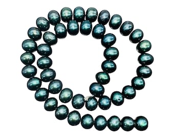 Midnight Emeralds Green FreshWater Pearl Strand | 44 Pearls | 9x9.5to 10x9.50mm|