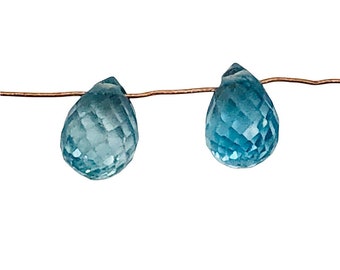Blue Zircon Rare Natural Faceted Briolette Beads | 6x4 mm | 2 Beads |