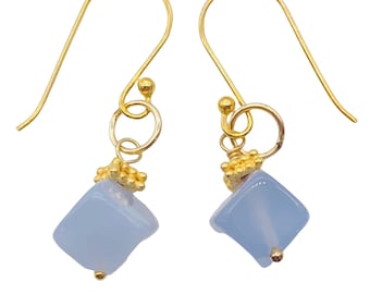 Blue Chalcedony Earrings with 14K Rose Gold Filled *Ear Wires | 1 1/4" Long |