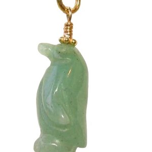 Aventurine Penguin Pendant Necklace|Semi Precious Stone Jewelry|14k gf Pendant