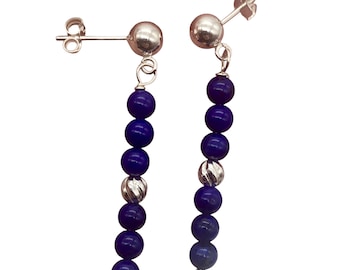 Natural AAA Lapis with Sterling Silver Stud Earrings | 1 1/2" Long | Blue |