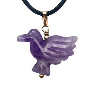 Amethyst Dove Bird Pendant Necklace|Semi Precious Stone Jewelry|14kgf Pendant